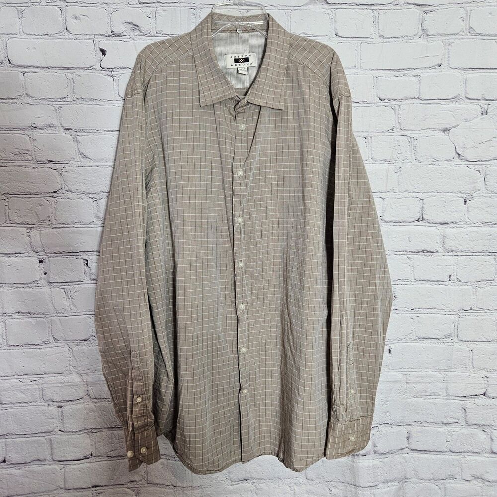 Joseph Abboud Mens Shirt 2XLT Long Sleeve Button Up Brown Plaid 100% Cotton